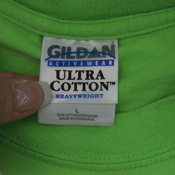 Piece Love Workout Shirt Men L Green Gildan Short Sleeve Crew Graphic Print T - Picture 3 of 15